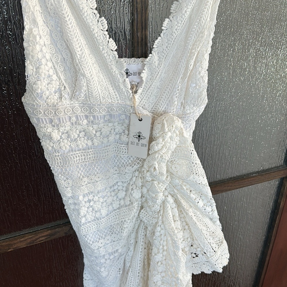 Just BEE Queen Tulum Ruched Crochet Midi Dress size Large - Picture 11 of 14